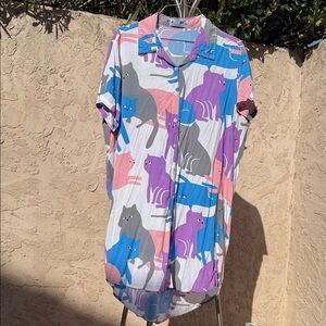 ADAY Multicolor Cat Patterned Shirt